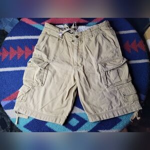 Abercrombie & Fitch Cargo Shorts Mens Sz 34 Khaki Y2K Distressed Baggy 10.5" Ins